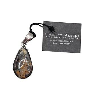 Charles Albert Fine Sterling Silver Natural Opal Gemstone Pendant for Necklace